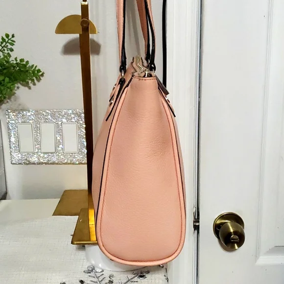 KARL LAGERFELD PINK PEBBLE LEATHER SATCHEL BAG - Picture 6 of 17